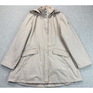 Lands' End Womens Squall Rain Jacket Desert Tan Waterproof Hooded Outdoor XL